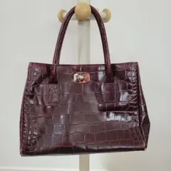 【極美品】フルラ クロコ 型押し センター取り トートバッグ レザー A4可 茶 フルラ トートバッグ ハンドバッグ クロコ型押し レザー A4