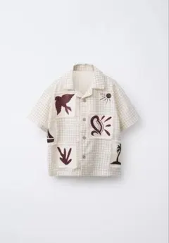 ZARA チェック柄パッチシャツ 3歳　ブラウン　エクリュ