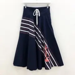 ローレン ラルフローレン ロゴ入 フレアスカート ネイビー 0 紺 美シルエットのサムネイル