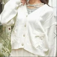 リボンポケットニットカーディガン axesfemme