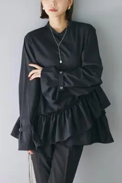 最終SALE！新品未使用！ブロードアシメフリルブラウス　ブラック　フラーネ