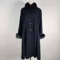 Leilian アンゴラロングコート フォックスファー 着丈113cm 黒 M