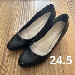 パンプス エナメル 黒 ブラック ヒール24.5cm