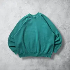90sヴィンテージUSA製フルーツオブザルームスウェット無地グリーン系L短丈古着