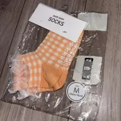 petit main キッズ靴下 Mサイズ オレンジチェック