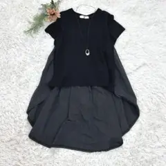 33°c トップス　Tシャツ フィッシュテール　変形　フレア　半袖　黒　フリー