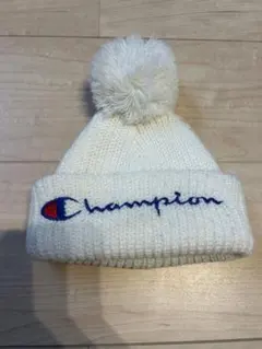 Champion ホワイト ニット帽 52cm ポンポン付き