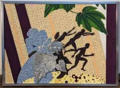 【真作】絵画　ミクストメディア8号　エネルギッシュな構図と立体装飾　　V195 真作】絵画 ミクストメディア8号 エネルギッシュな構図と立体装飾 V195