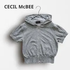 Y7805【セシルマクビー】半袖パーカー ジップアップ クロップド丈 グレー M