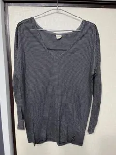 ディーゼル　ロンT ブラックxブルー　ストライプ