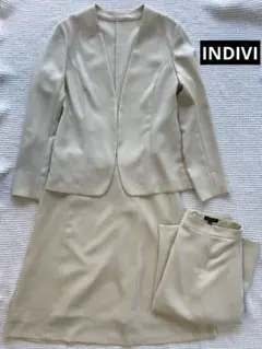 INDIVI 38セットアップ ノーカラージャケット スカート2枚のサムネイル