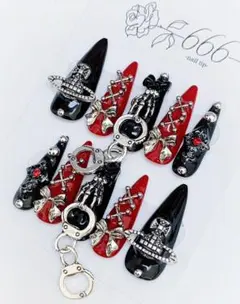 【No.039】ネイルチップ　地雷系量産型サブカルゴシック y2k 黒 赤