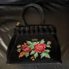 FEILER 花柄刺繍 ハンドバッグ 黒