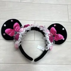 ディズニー　ミニー　カチューシャ ピンク　バラ　フリル