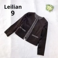 レリアン ノーカラージャケット フリル フォーマル 日本製 ダークブラウン M