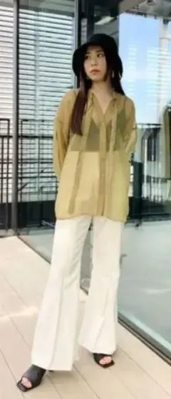 CLANE W FACE SHEER SHIRT イエロー サイズ1 美品