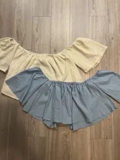 【美品】オフショルダー フレアスリーブ ホワイト　ブルー　トップス 2点セット
