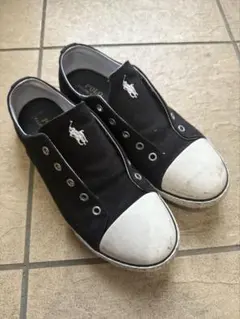 polo スリッポン キャンバス スニーカー 黒 23.5