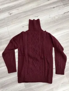 ESSENTIAL GARMENT バーガンディ ケーブルニット タートルネック