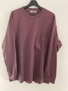 UNIQLO U バーガンディ 長袖カットソー 胸ポケット付き