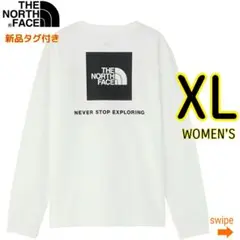 ノースフェイス バックスクエアロゴ 白 LL 長袖Tシャツ ロンＴ レディース