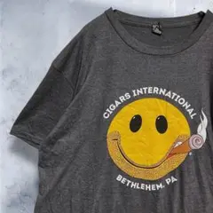 BHFC プリント Tシャツ 古着 グレー スマイル ニコちゃん タバコ