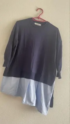MAYSON GREY シャツ×ニット　ドッキングニットトップス ネイビー