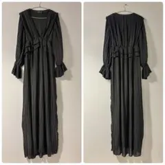 Vintage Black Pleats Maxi Dress