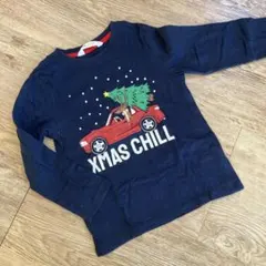 H&M ネイビー 長袖カットソー 110/116cm クリスマスロンT トナカイ