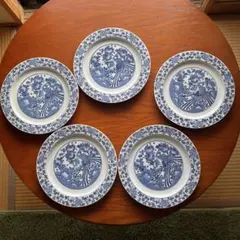有田焼　源右衛門窯　染付孔雀絵 　大皿5客揃