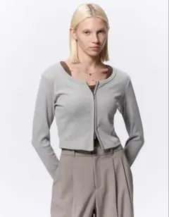 リブダブルジップカーディガン