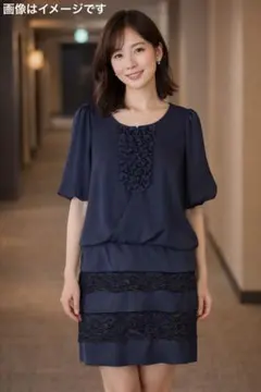 a.r.w ARROW フォーマルワンピース ネイビー M ボレロ コサージュ付