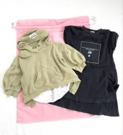 ブリーズ　ぽわん袖　重ね着風パーカー　Leeコラボ　ロング丈Tシャツ　半袖