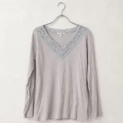 美品 GLOBAL WORK 長袖 グレー レースリブトップス