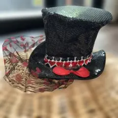 USJ リボン付きファンキャップ 黒キティー　ハローキティ　チュール　リボン