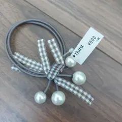 【新品】チェック柄リボン付きヘアゴム