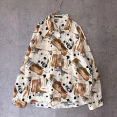 Gleeful アートニュアンス柄シャツ M レトロヴィンテージ風 総柄のサムネイル