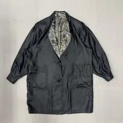 サテン黒ジャケット 花柄裏地　ヴィンテージ　グランジ　レトロ　1