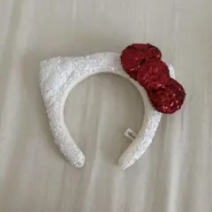 ユニバ キティー　カチューシャ 赤 白　スパンコール