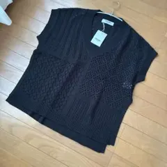 再々お値下げ♪ PERSON'S 黒ニットベスト Mサイズ　QVC 新品☆