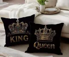 KING QUEEN クッションカバー 2点セット