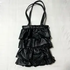 フリルデザイン ブラックトートバッグ