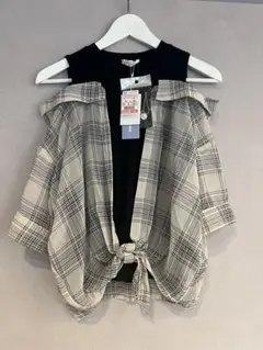 新品タグ付き 重ね着風チェック柄トップス　150 ネックレス付き