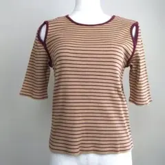【美品】カットソー チャオパニック　<Ｆ＞茶系 ボーダー 半袖　 A251のサムネイル