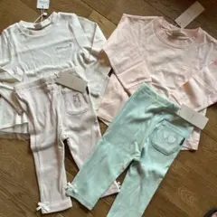 4枚セット✨新品✨プティマイン　長袖　トップス　パンツ　ハート　バレリーナ刺繍