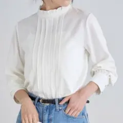 フリルネック フリル ブラウス Tシャツ トップス レディース 金ボタン