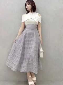 dazzlin ツイストシアーチェックコルセットワンピース　オフホワイト XS