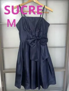 【美品】SUCREシュクレネイビー ノースリーブ ドレス リボン付きＭ