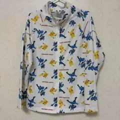 ポケモン ジップアップジャンパー 白 130 薄手 総柄 ピカチュウ キッズ