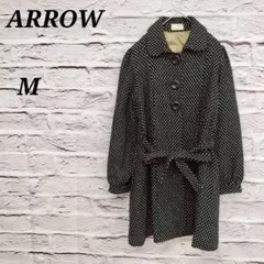 アロー 【M】 ドット柄ロングコート 切り替え ブラック×ホワイト